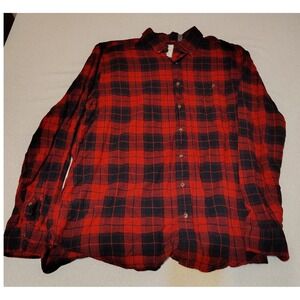 Men's G H Bass Red Black Plaid Flannel Long‎ Sleeve Button Down Shirt XLT II